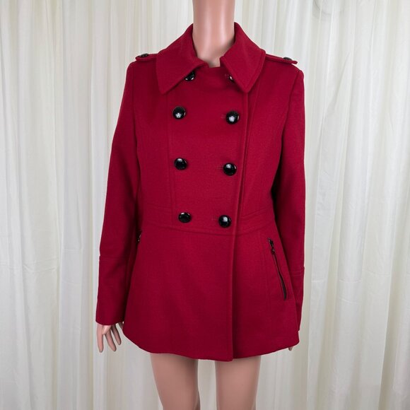 Michael Michael Kors Wool Blend Double Breasted Peacoat Coat Jacket Sz 8 Red - Picture 4 of 17